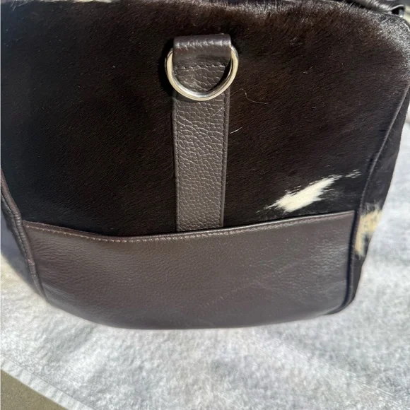 Genuine cowhide leather Duffel bag brown and cream hair on hide weekender